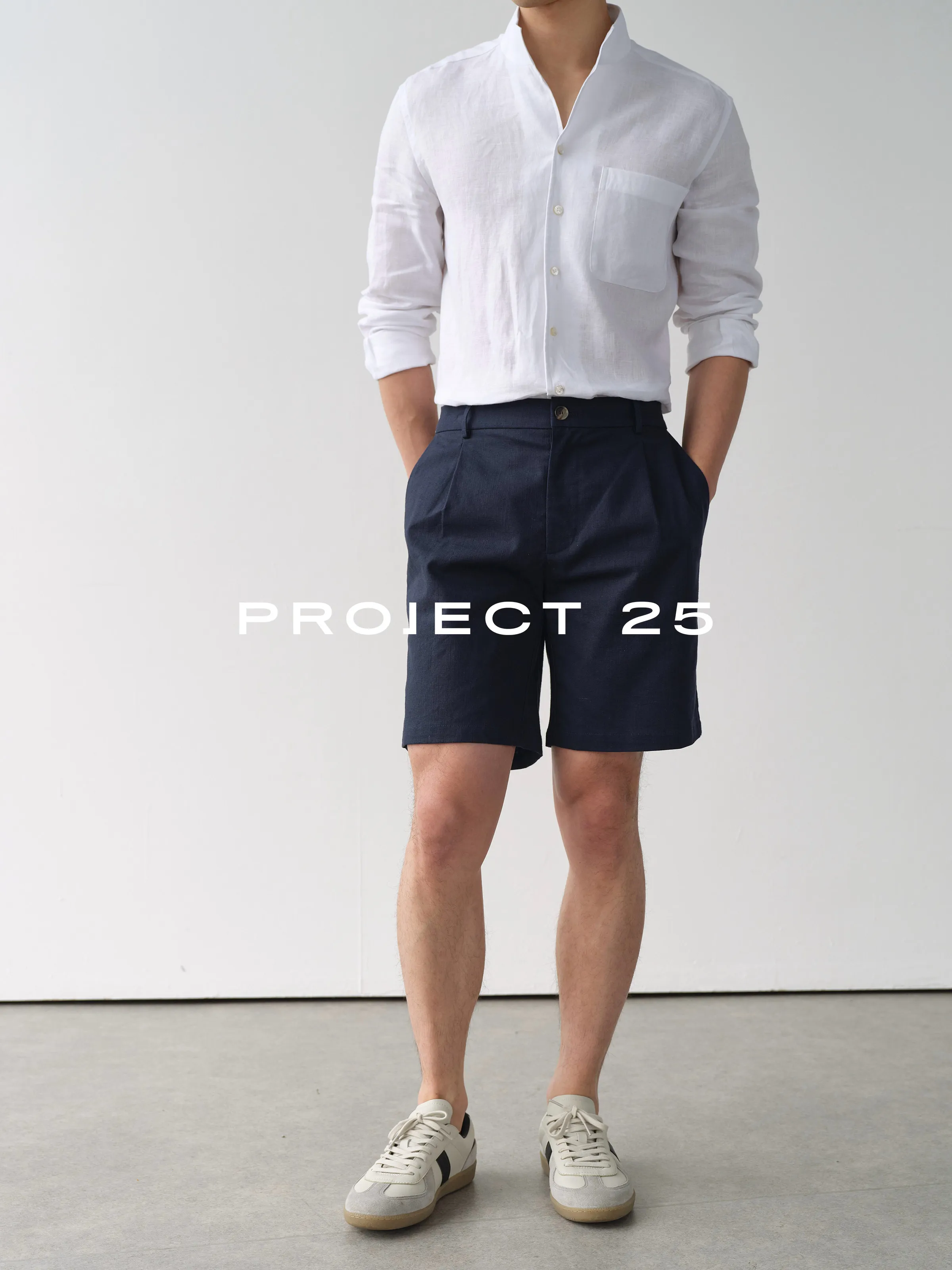 PROJECT 25 Men Ramie Cotton Blend Shorts Cool Touch Old Money Style Straight Fit Half Elastic Waist Summer Commuter Casual Pants