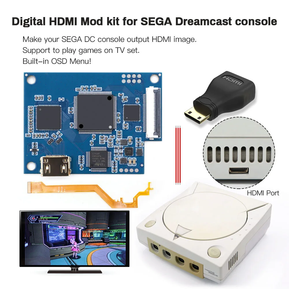 

2024 Hispeedido Digital HDMI Mod Kit SEGA DC Digital to Digital HDMI Mod Kit For SEGA Dreamcast Console