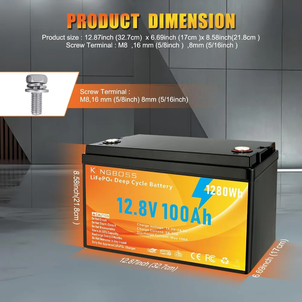 12V 100Ah LiFePO4 Battery 1280Wh Group 31 100A BMS 15000+ Cycles 10-Year Lifespan Low-Temp Protection Solar RV Backup, Custom