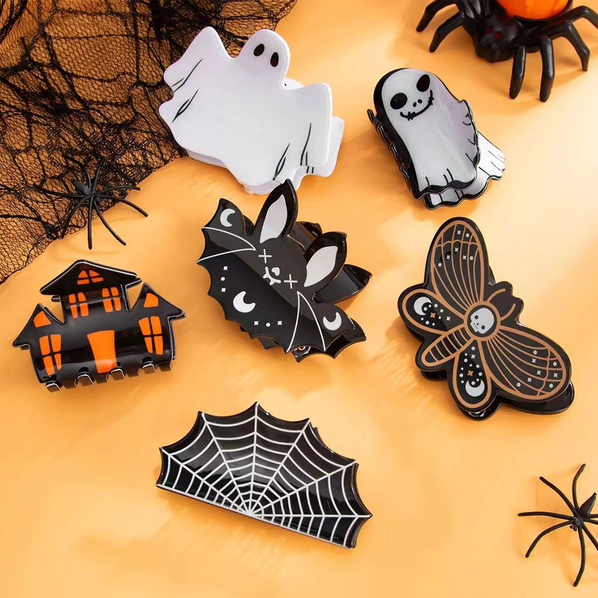 1 Stück Halloween Gruselige Fledermäuse Geister Schreckliche Atmosphäre Dekorationen Haarklammern für die Rückseite des Kopfes Kürbis-Haarspange – Detail 1