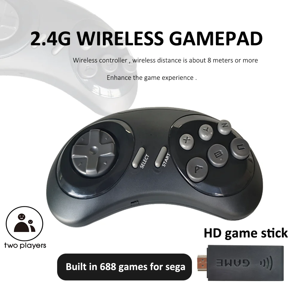 عصا لعبة اتش دي 4K لسيجا جينيسيس 16 بت HDMI-متوافق مع وحدة تحكم لاسلكية وحدة تحكم صغيرة مع 688 ألعاب ريترو لمحرك ميجا