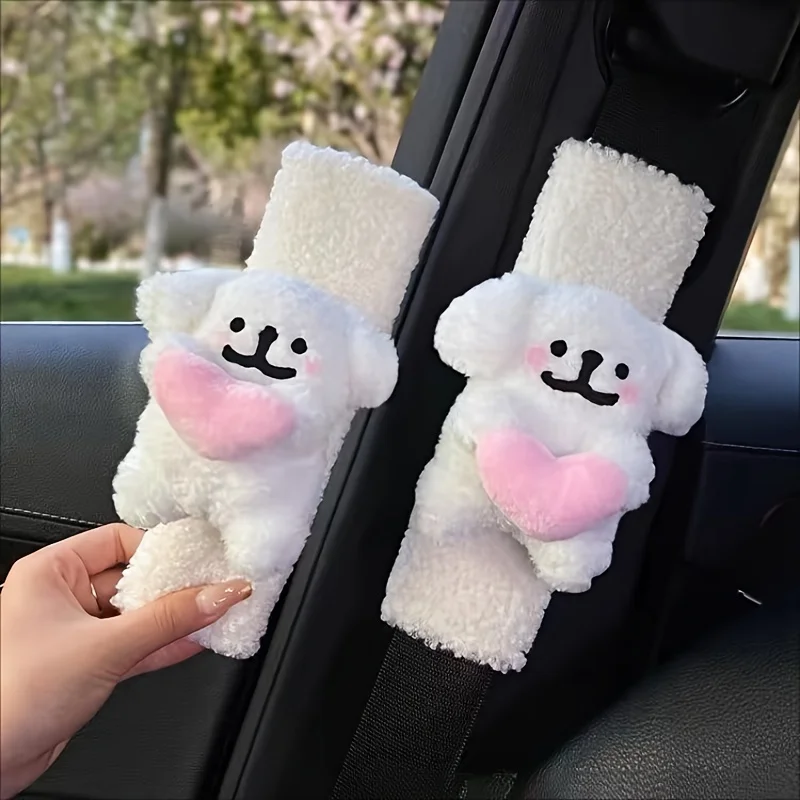 2PCS Cute Dog Car Seat Belt Shoulder Protector Car Seat Belt Protective Cover Soft and Comfortable Car Interior