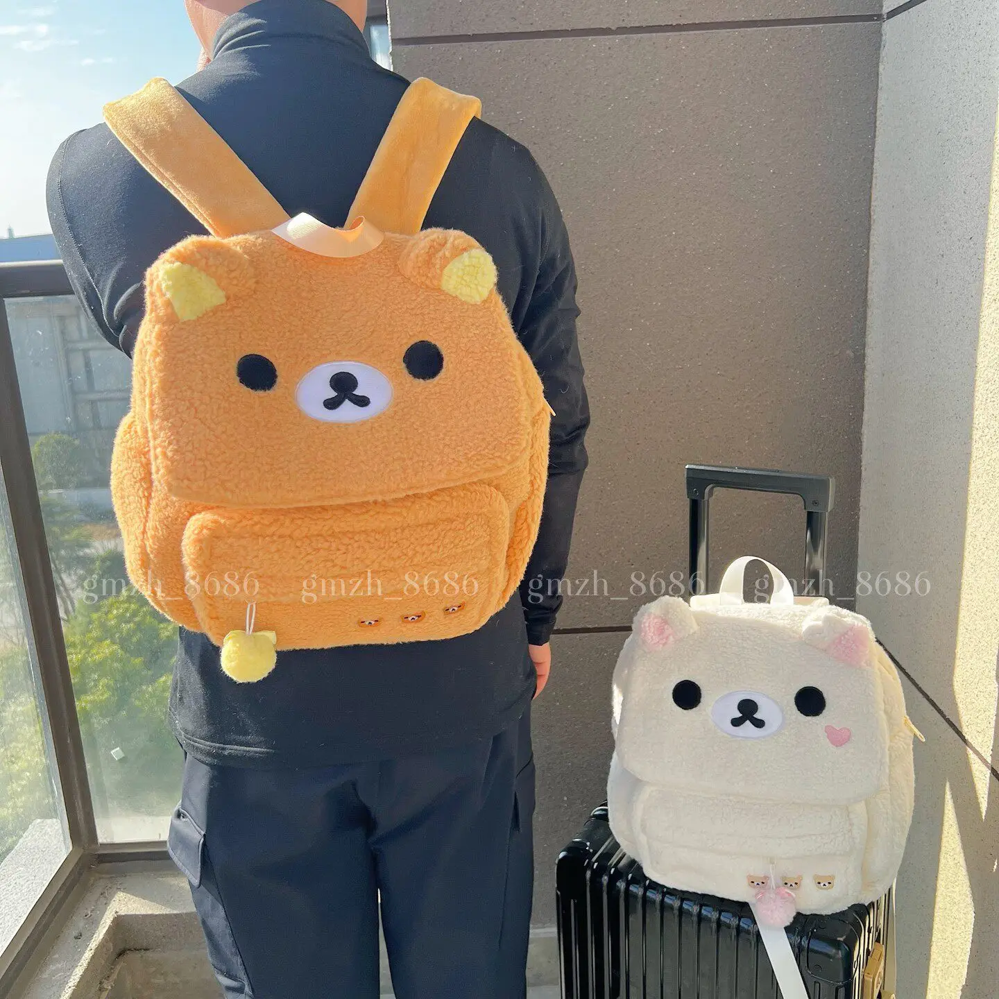 Novo bonito rilakkuma urso menina mochila de pelúcia estereoscópica saco de maquiagem portátil saco de armazenamento bonito dos desenhos animados fácil urso armazenamento w