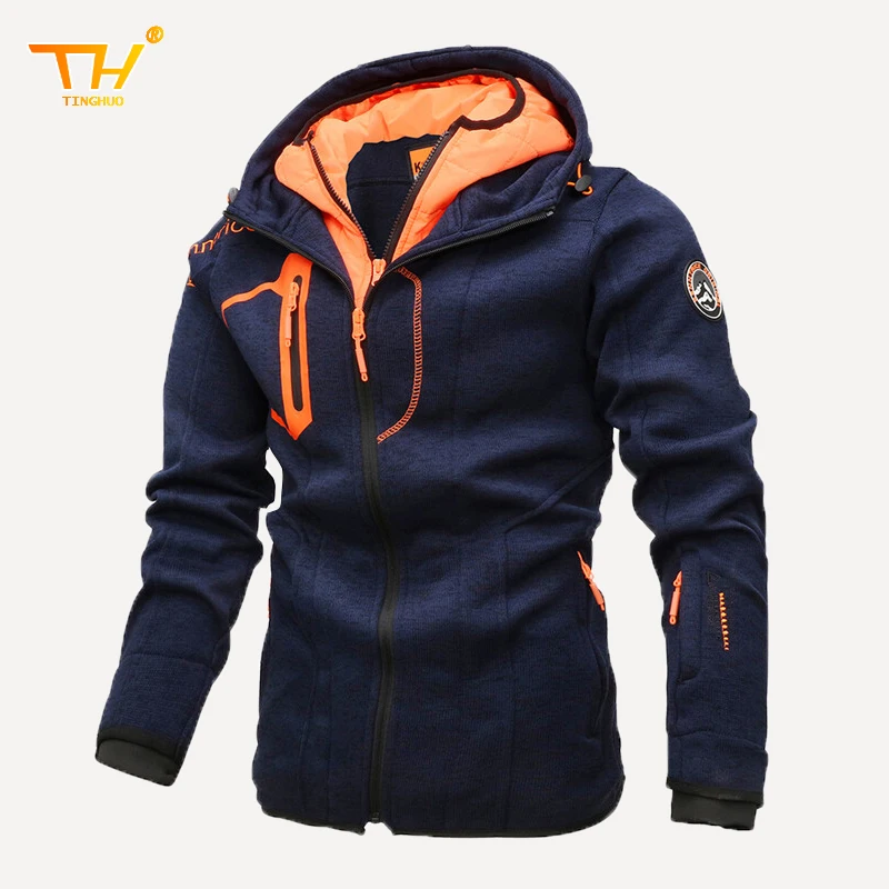 

TINGHUO Men's jacket in winter warm fleece thickened jacket men Parker coat casual