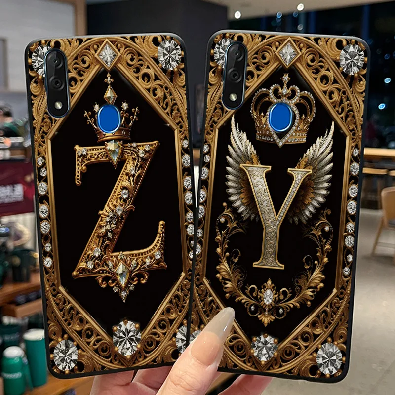 Funda de teléfono para ZTE Blade V10, Fundas Capa de silicona suave negra, funda trasera con patrón de letras iniciales, carcasa protectora a la moda
