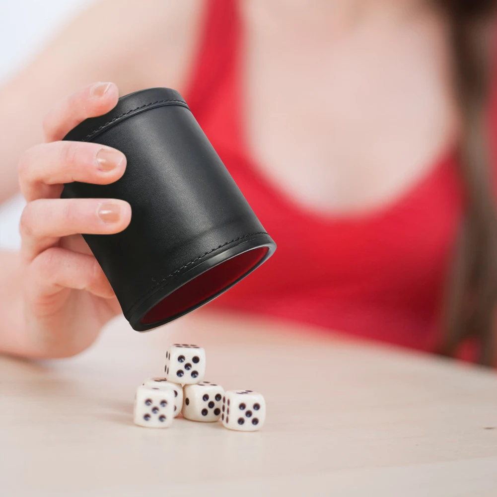 

Dice Cup+5pcs Dices Bar KTV Entertainment Game Supplies PU Leather Flannel Party Game Entertainment Accessories