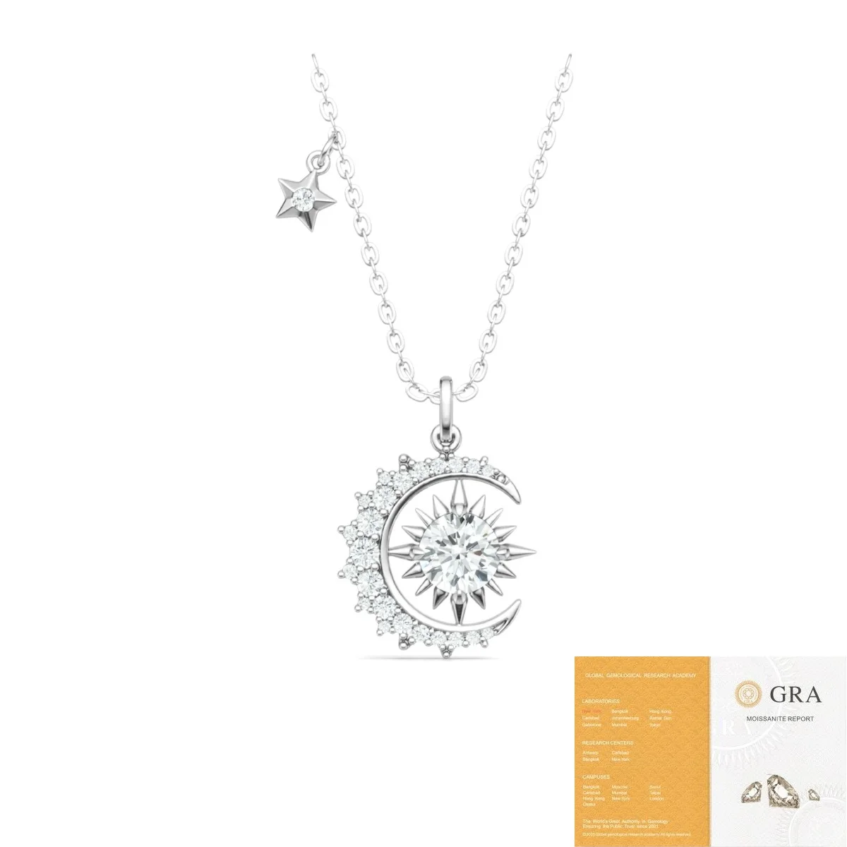 

Ожерелье из муассанита цвета D со звездой и луной, серебро 925 пробы, подходит для женской вечерней одежды, элегантный ювелирный аксессуар