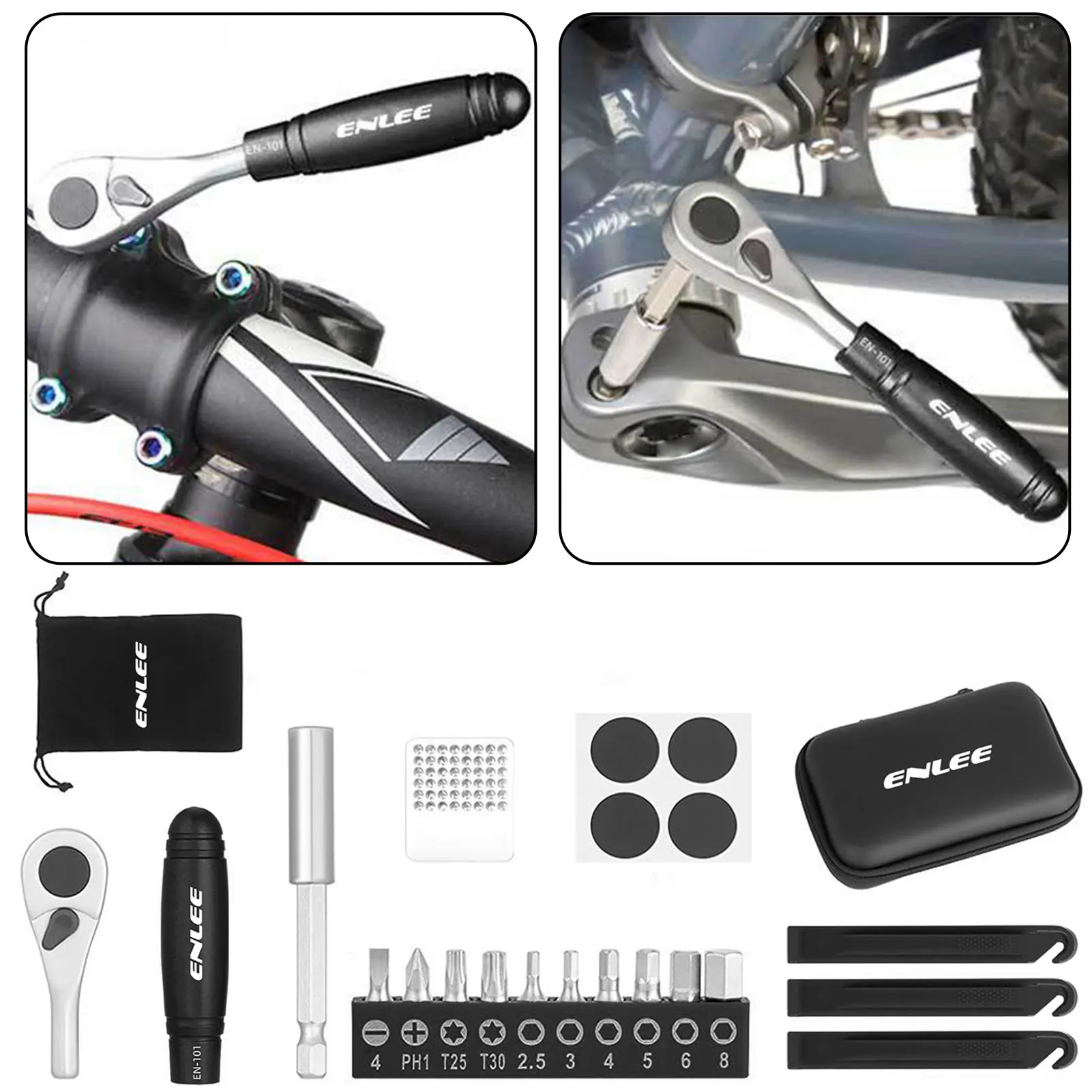 

Bike Ratchet Wrench Cycling Repair Kit Emergency Tool Bag With Tirepatch Outdoor Bike Maintenance All In 1 Fixes Tools