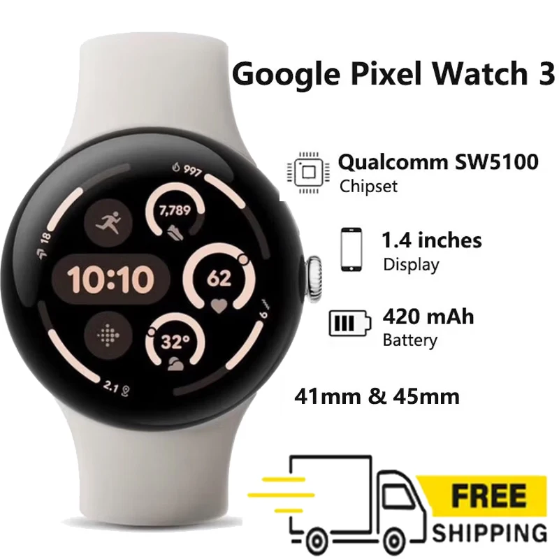 

Оригинальные умные часы Google Pixel 3 41 мм 45 мм WIFI версии Qualcomm SW5100 Wear OS 5,0 2 ГБ ОЗУ 32 ГБ eMMC Flash SmartWatch