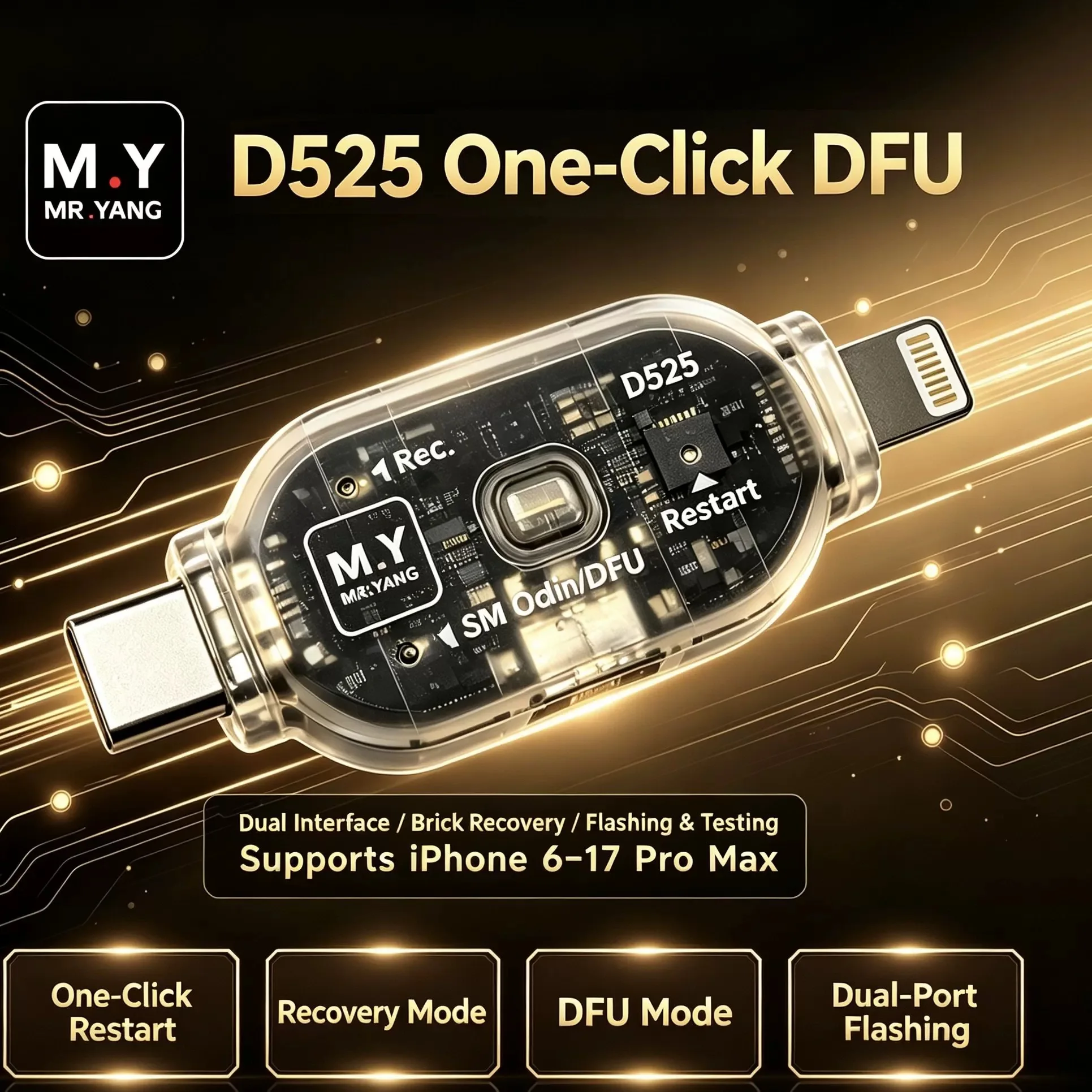 YCS M Y D525 One Click DFU Tool for iPhone 6-17 PM Series System Odin Recovery Mode Restart USB C Firmware Flashing Repair Tool