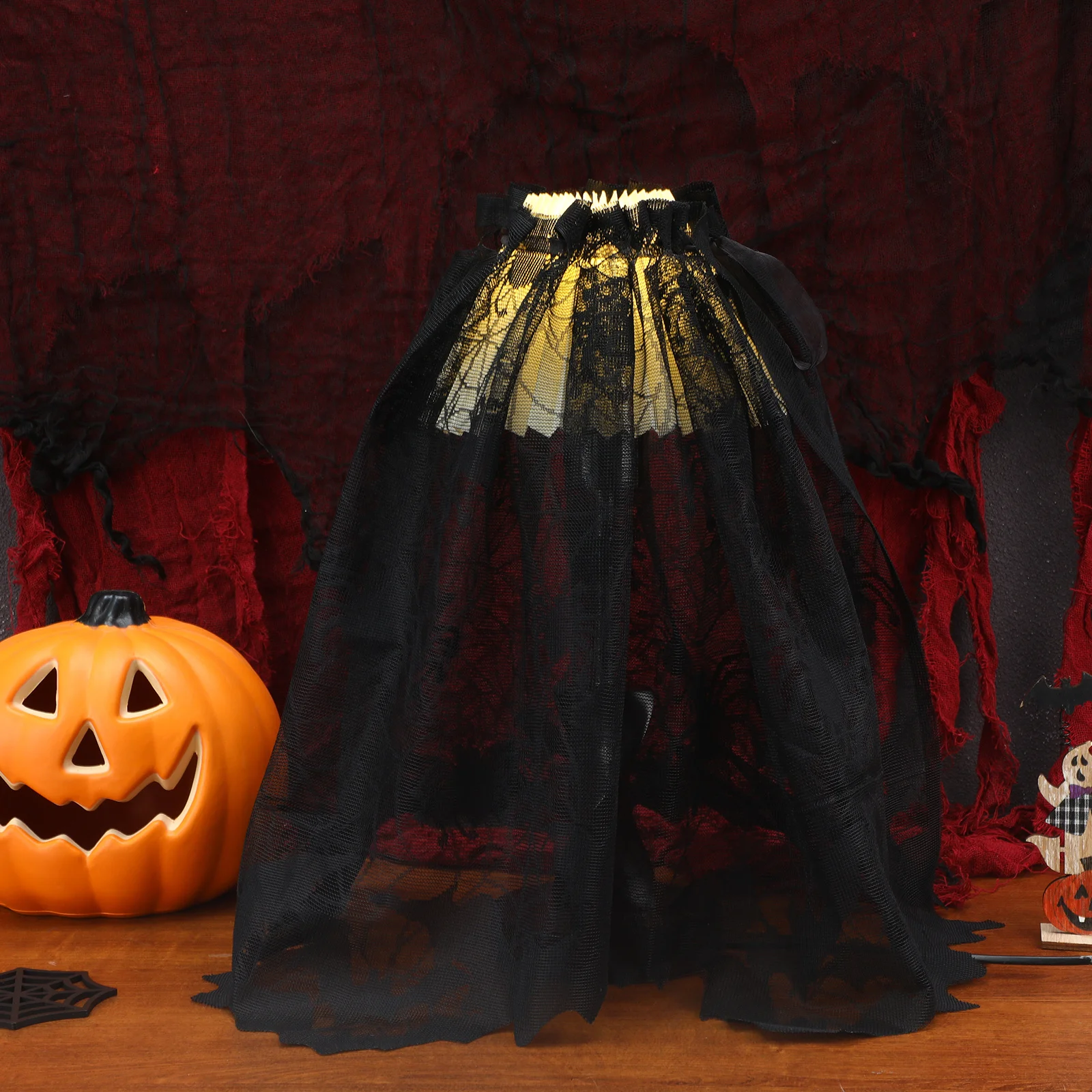 

5Pcs Halloween Lamp Shade Cover Lace Spiderweb Topper Ribbon Hanging Large Decor 20x60 Inch Festive Lamp Cover Ambiance