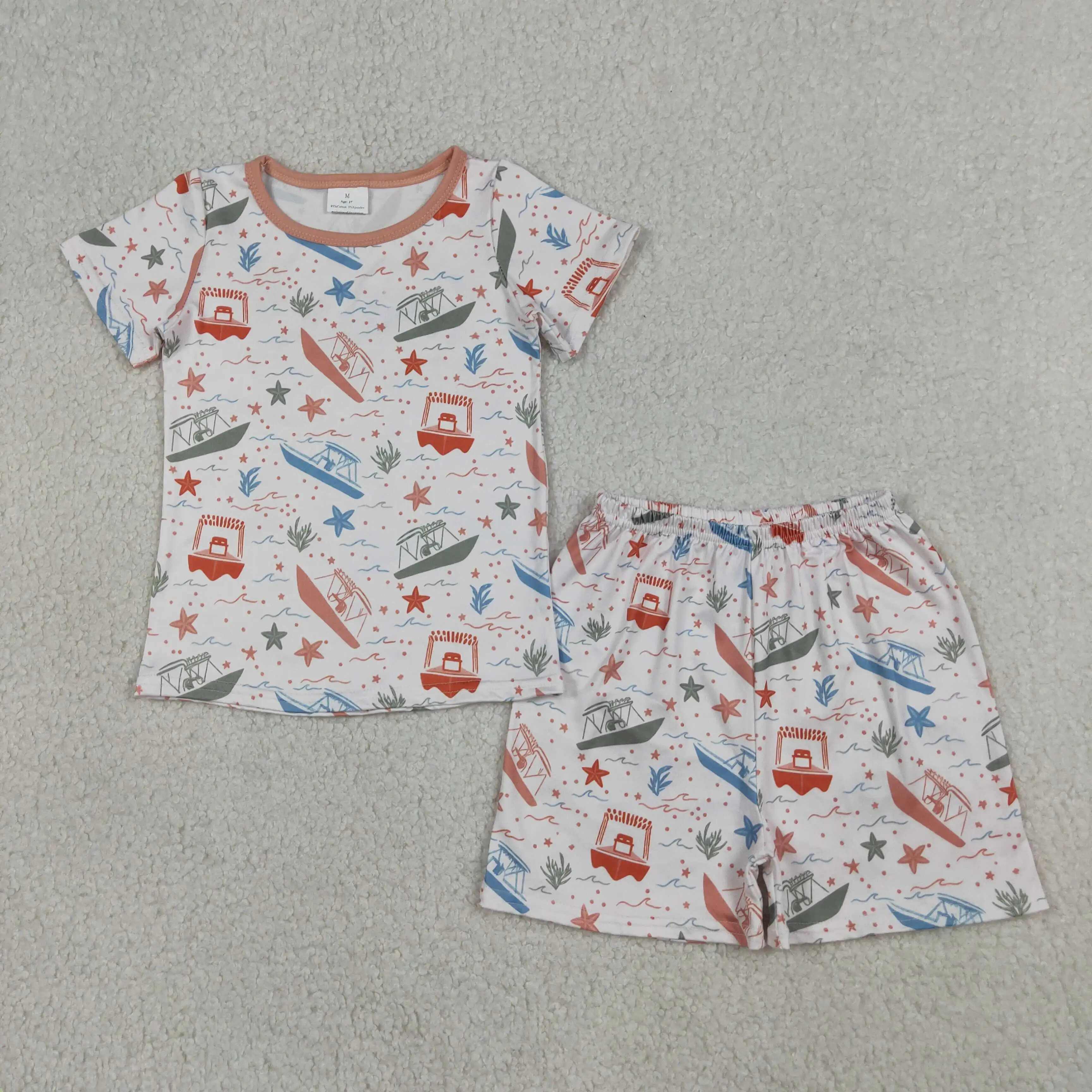 Wholesale Baby Boy Summer Sleepwear Set Children Short Sleeve Boats Stars Shirt Toddler Pajamas Shorts Kids Boys Outfit Clothing