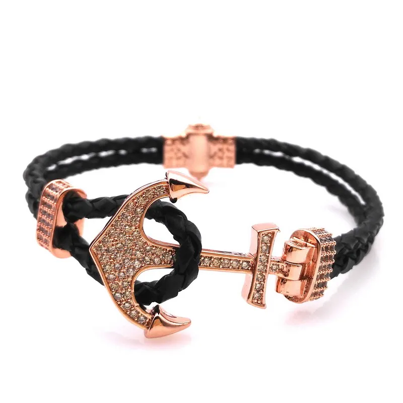 Fashion Micro-zircon Bracelet Anchor Sports Wind Leather Bracelet Male And Female Couple Leather Bracelet Birthday Gift