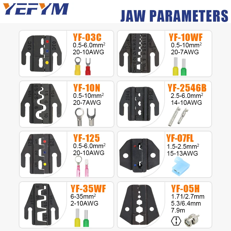 Crimping Tools Pliers YF-04B Wide choice of jaws for 2.8 4.8 6.3 VH3.96/Tube/Insulation/Coaxial Cable Terminals Electrical Tool