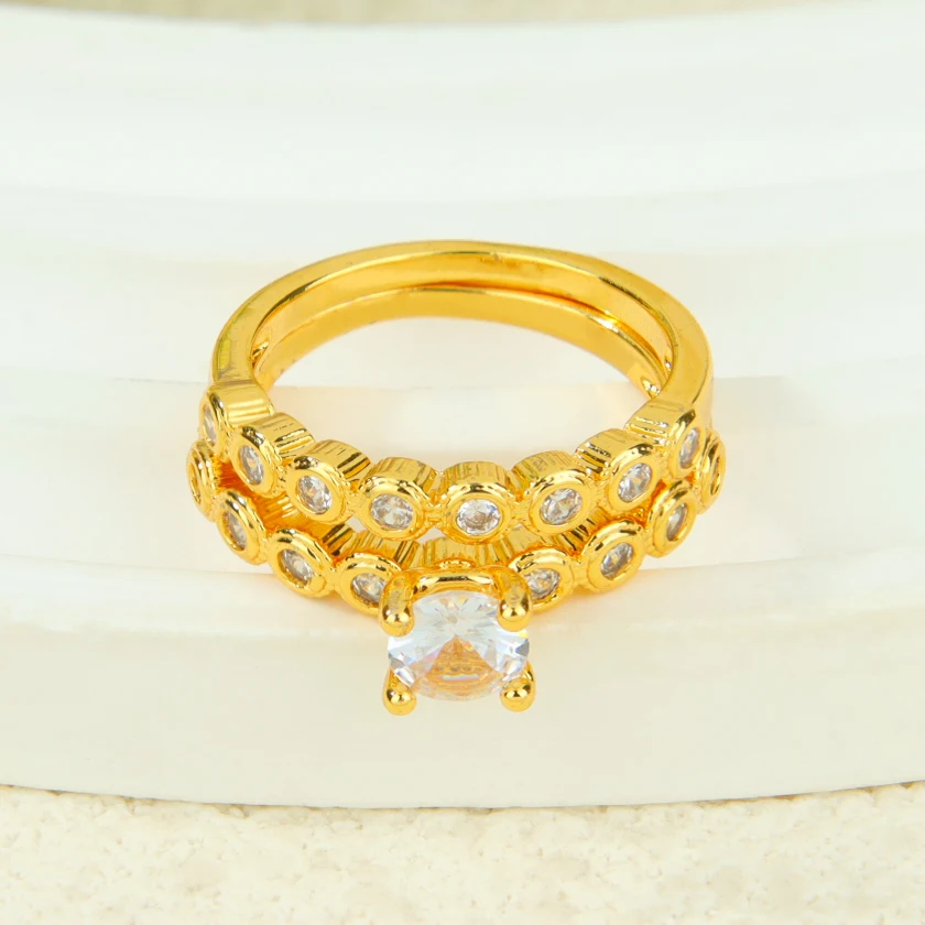 Dubai Mode Kubische Zirkonia Stapelbare Ringe 21k Vergoldet Arabischer Exquisiter Verlobungsring Paarringe Italienischer Goldschmuck – Detail 8