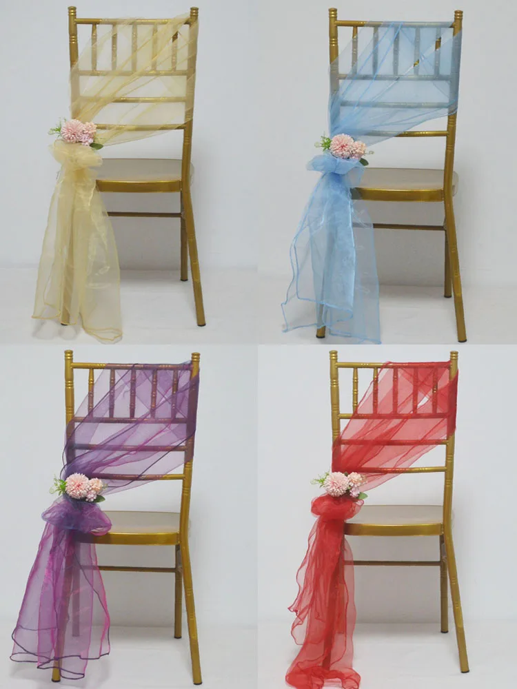 20pcs Organza Chair Sash For Wedding Mariage Party Arches Decor 65x275cm Christmas Birthday Banquet Butterfly Bow Knots Sashes