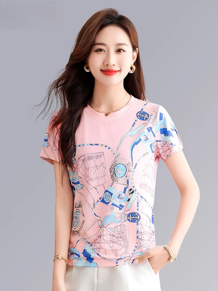 TUCANO Qui Dry Spor T-shirt femme soie glacée ort Sve Faionable Anti-âge maman haut d'été coréen Sle coupe ample