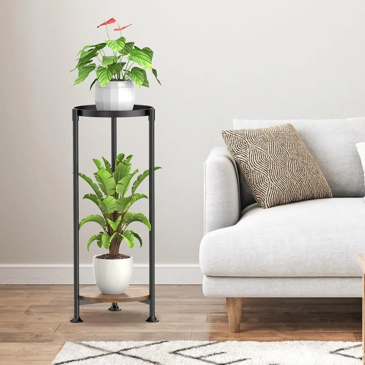 2 Tier Modern Powder Coated Steel Plant Stand Rack Multiple Flower Pot Holder Indoor Outdoor Planter Display Shelving Unit Patio