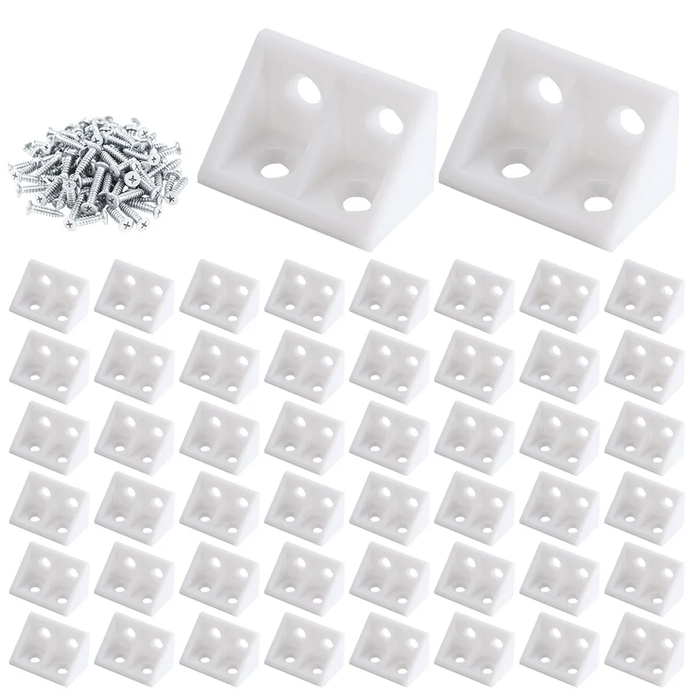 50pcs Convenient Plastic Corner Brace Bracket White 4 Holes L Shape Bracket Furniture Corner Brace Furniture