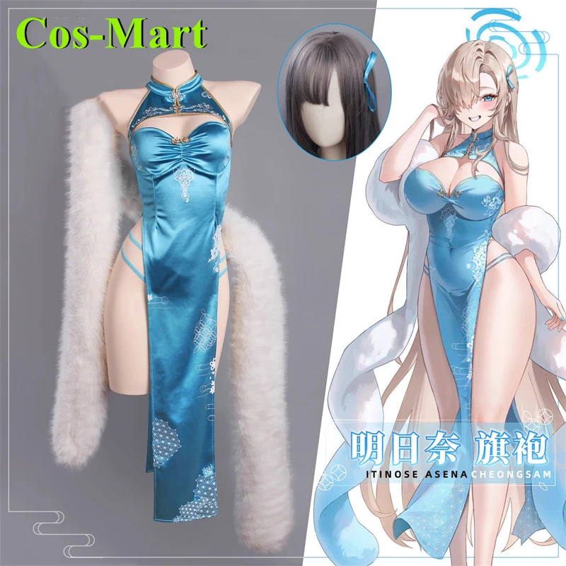 

Cos-Mart Game Blue Archive Ichinose Asuna Косплей Костюм Синее платье Cheongsam Одежда для ролевых игр Выставка комиксов Hallowmas