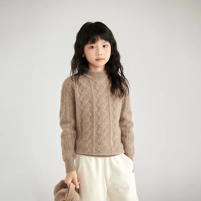 2024 Autumn and Winter New Wool Seven Needle Thickened Matting Woven Design Sense Boys and Girls Knitted Pullover Sweat