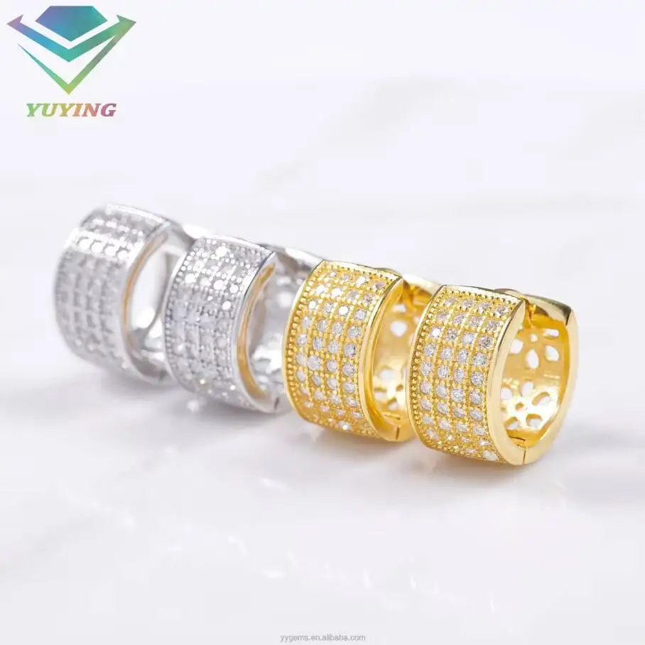 Yy Fine Jewelry for Women/Men 925 Sterling Silver VVS Moissanite Diamond 4-Rows Earrings Hip Hop Style Cuban Ring