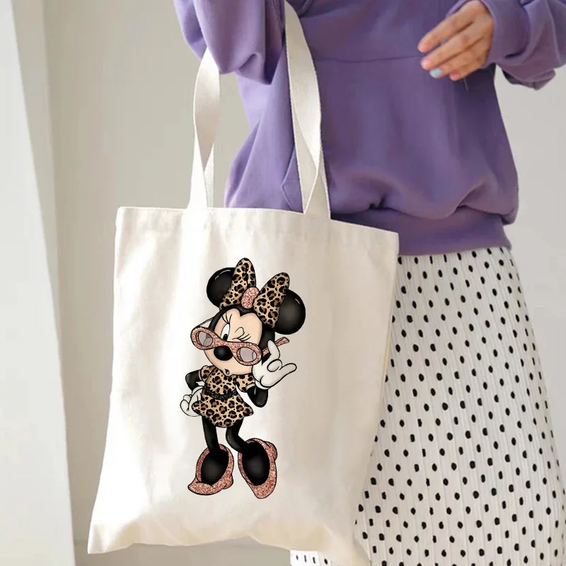 Hip Hop Disney Minnie Mickey Mouse Tote Bag Shopper Canvas Shoulder Bag Eco Shopping Bag Women Tote Harajuku Female