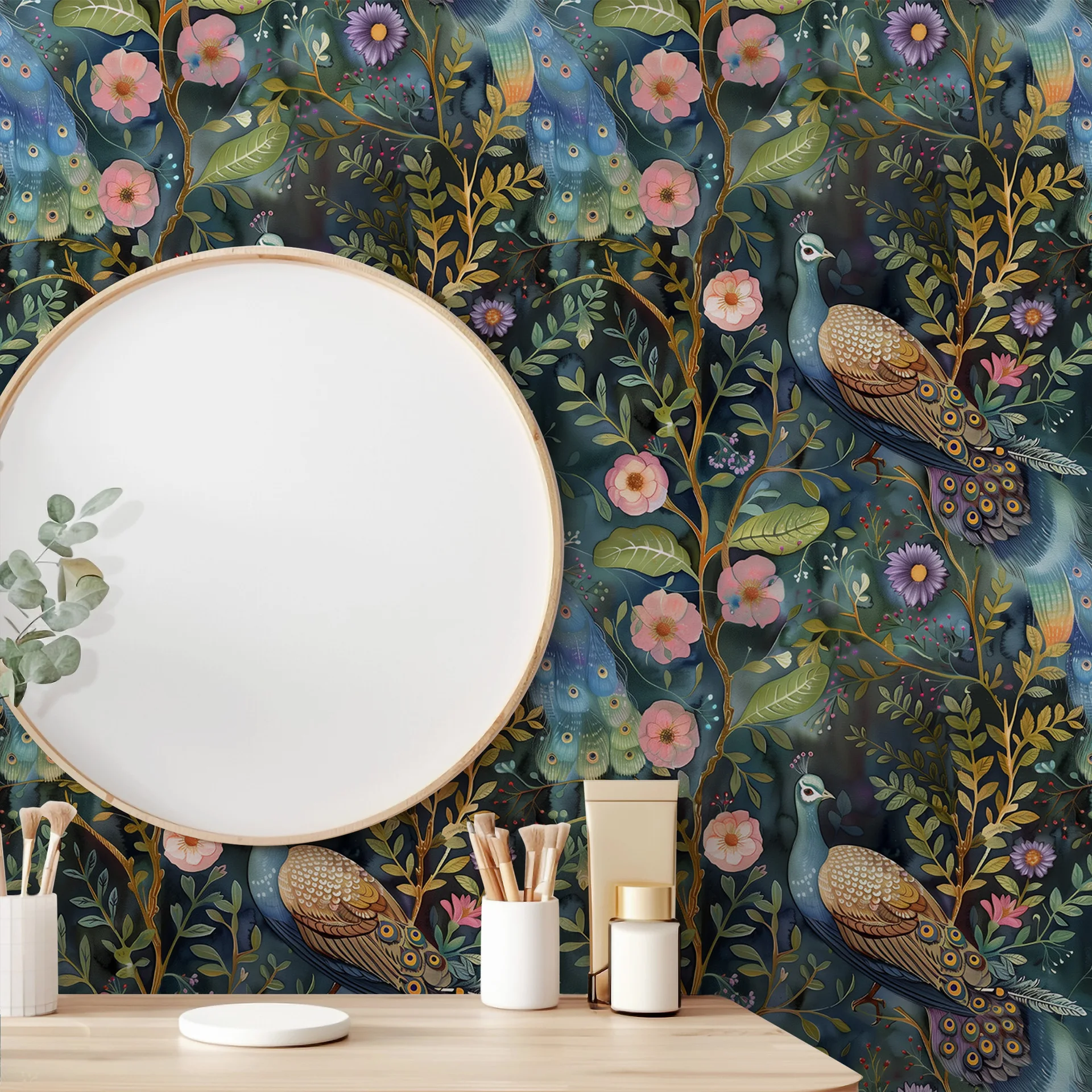 Blue Peacock Animal Plants Peel and Stick Wallpaper Bedroom Stick on Contact Paper Vintage Wall Paper for Drawer Cabinet Renter