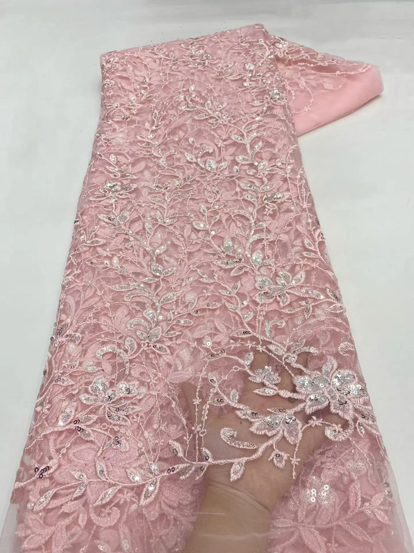 

Розовая тюлевая кружевная ткань, 5 ярдов, африканская кружевная ткань с пайетками, нигерийская тюлевая кружевная ткань высокого качества для пошива праздничных платьев G2-1-1