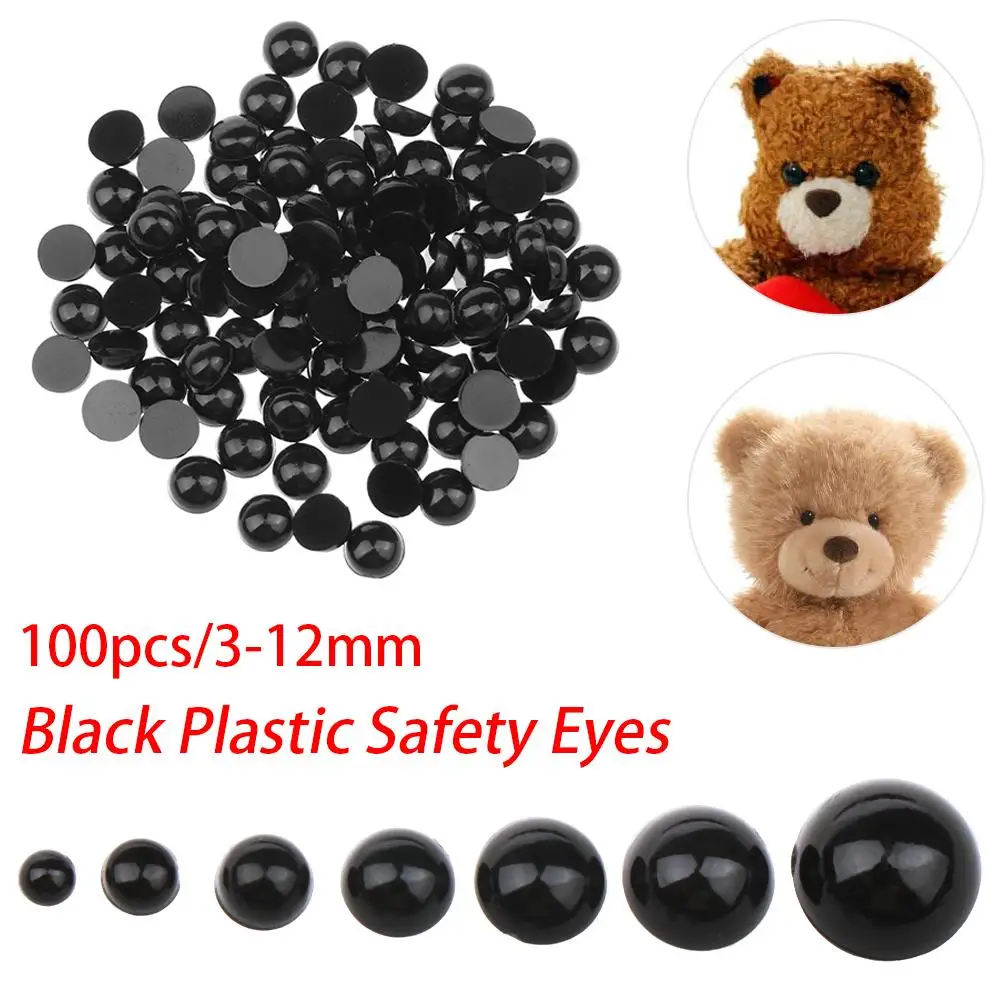 100Pcs 3-12mm Plastic Black Safety Eyes DIY Crafts Bears Needle Animals Puppets Making Felting Plush Toy Dolls Accessories