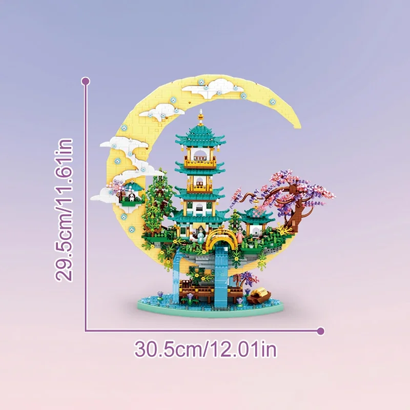 مكعبات بناء قصر القمر من قوانغان مع أضواء قصر العلجوم زهرة شلال منزل تجميع الطوب ألعاب أطفال هدية عيد ميلاد فتاة