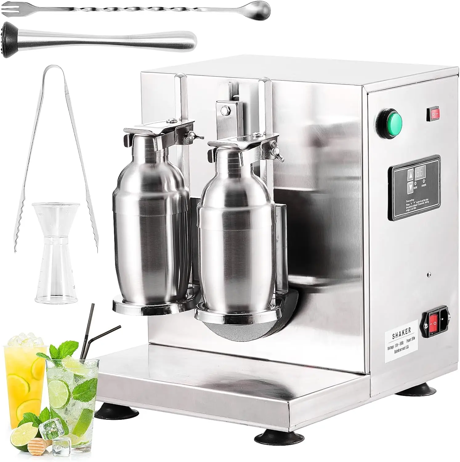 Electric Milk Tea Shaking Machine, Automatic Double Frame Milk Tea and Cocktail Shaker, 400r/min, Stainless Steel & Double Cups