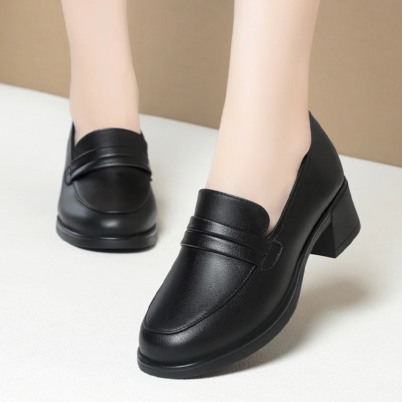 Spring Autumn Loafer Woman New Soft Leather Shoes Black Work Soft Sole Flat Heel Slip-on One Foot Non-slip Soft Sole Comfort Sho