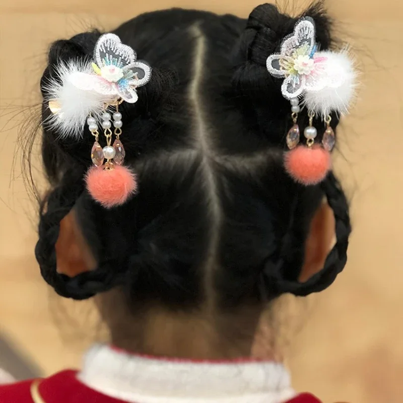 Tocado de estilo antiguo para niños, accesorios para el cabello Hanfu para bebé, Clip de mariposa de estilo chino, Clip para el cabello para niña linda