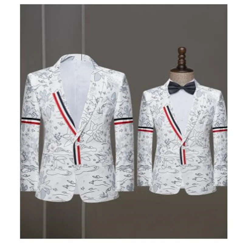 Suit Coat Men'S Jackets White British Style Singer Stage Performance Host Fashion Dress Studio Masculino Blazers Gentleman