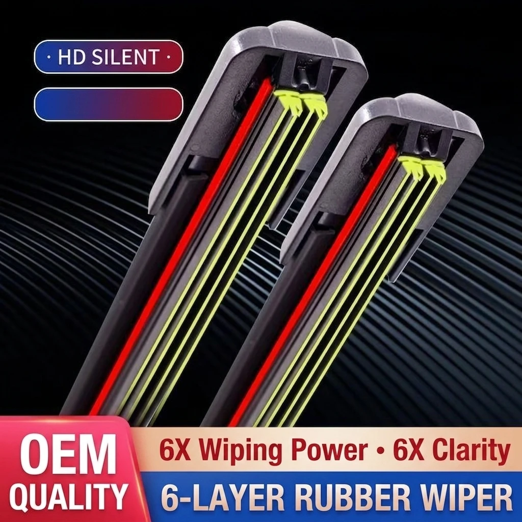 Dual-Track 6-Layer Rubber Windshield Wiper Blades Silent Teflon Coated Natural Rubber Aerodynamic High Carbon Steel Car Wipers