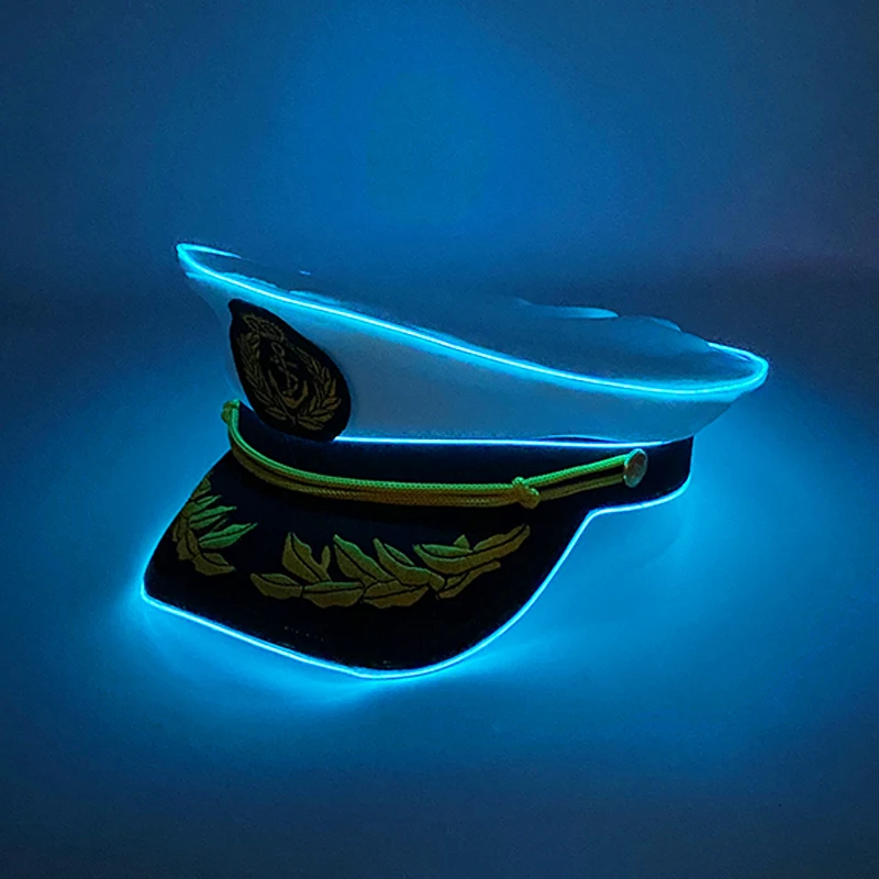 Hot Light Up Navy Hut LED Leuchtende Kapitän Kappe Für Männer Frauen Maskerade Neon Matrosen Hut Bar Club Cosplay Kostüm – Detail 8