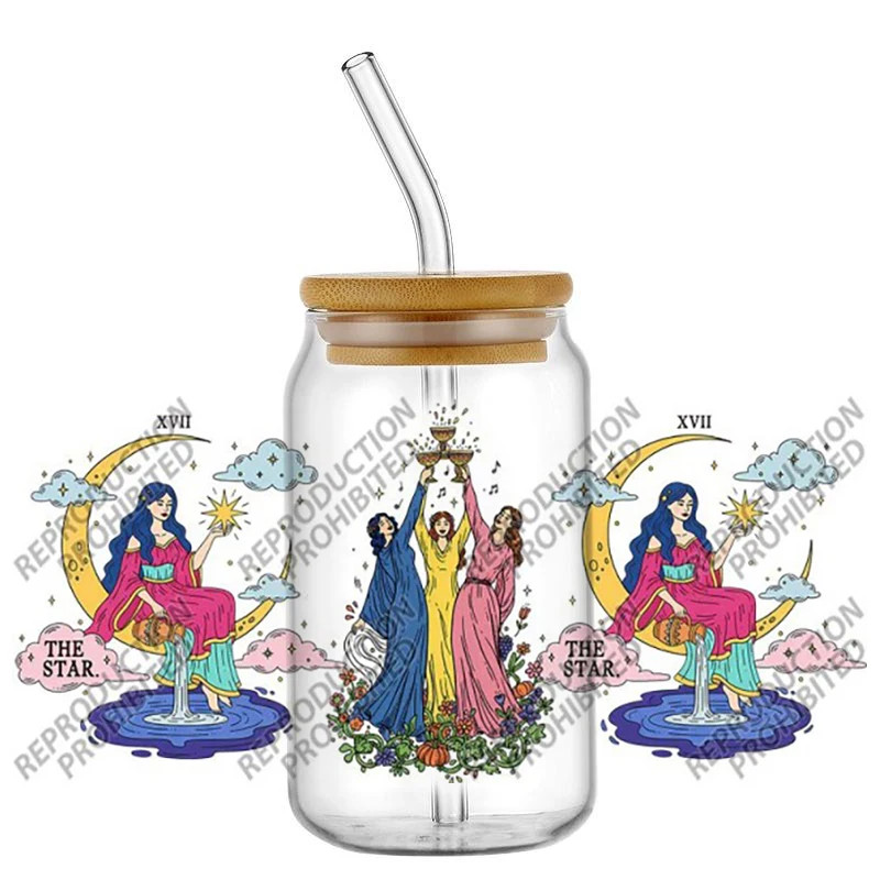 Mystical Tarot Card High-Quality Wraps 16oz Glass Cup UV DTF Wrap Transfer Decals Esoteric Divination Decor Supplies