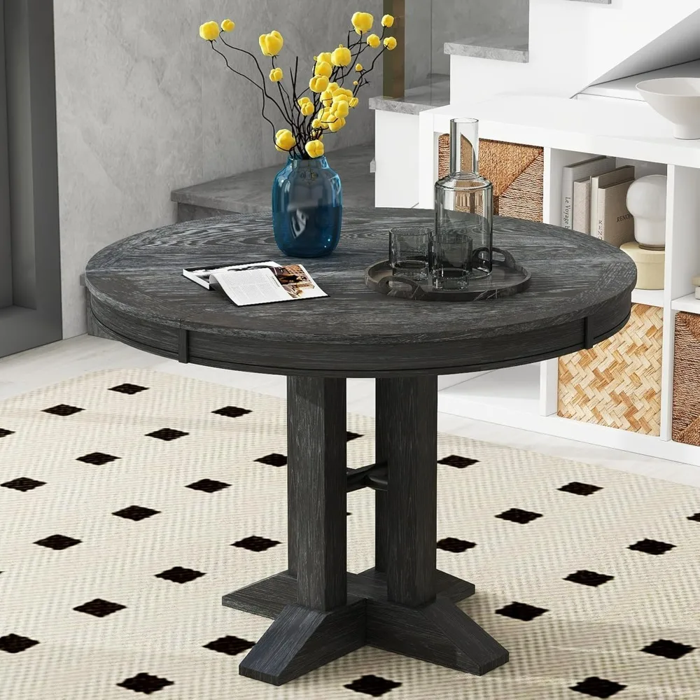 Table, Round Dining Table for 4-6 People, Kitchen Table with A Removable Leaf, Solid Wood Dining Table for Dining Room