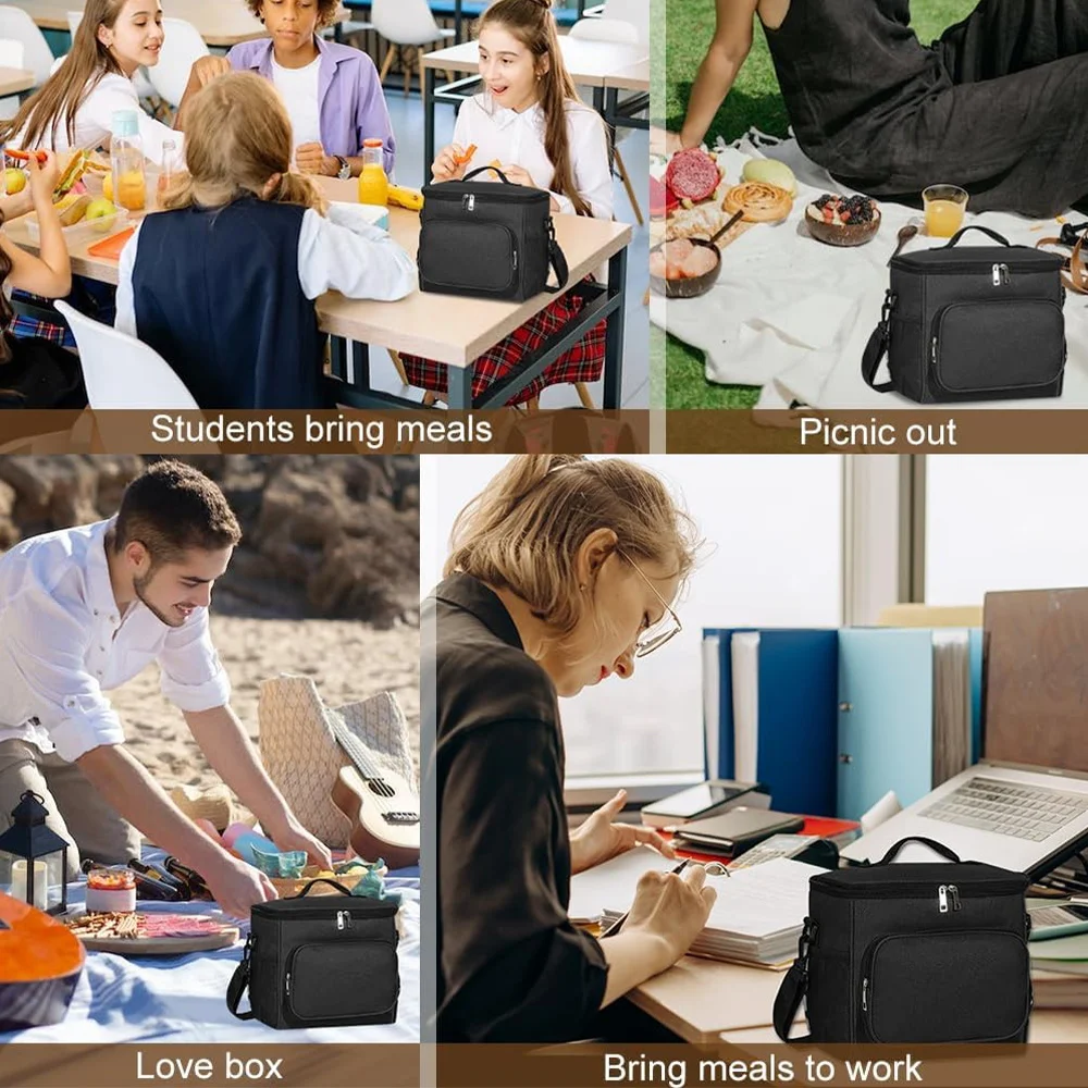 Multifunctional Lunch Bags College Student  Design Black Color Picnic Meal Box Waterproof Lunch Box Printing Whitemarble Series