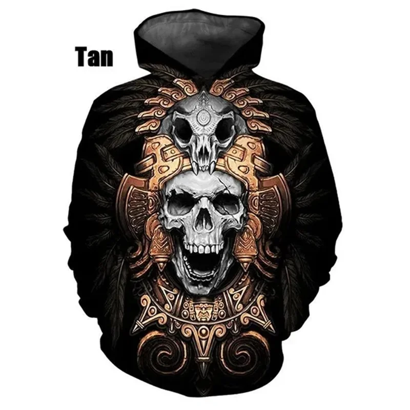 Mexican Aztec Warrior Pattern Hoodies For Men Skeleton Girl 3D Printed Sweatshirts Casual Long Sleeve Hooded Loose Pullovers