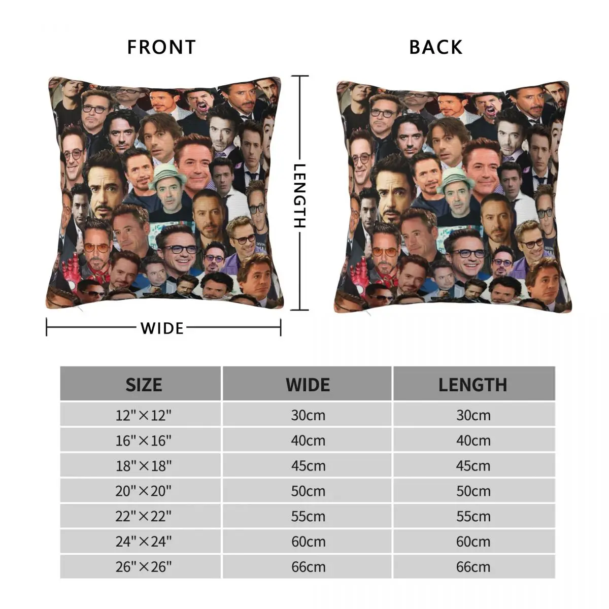 Robert Downey Jr. Collage Square Pillowcase Polyester Linen Velvet Pattern Zip Decor Room Cushion Cover