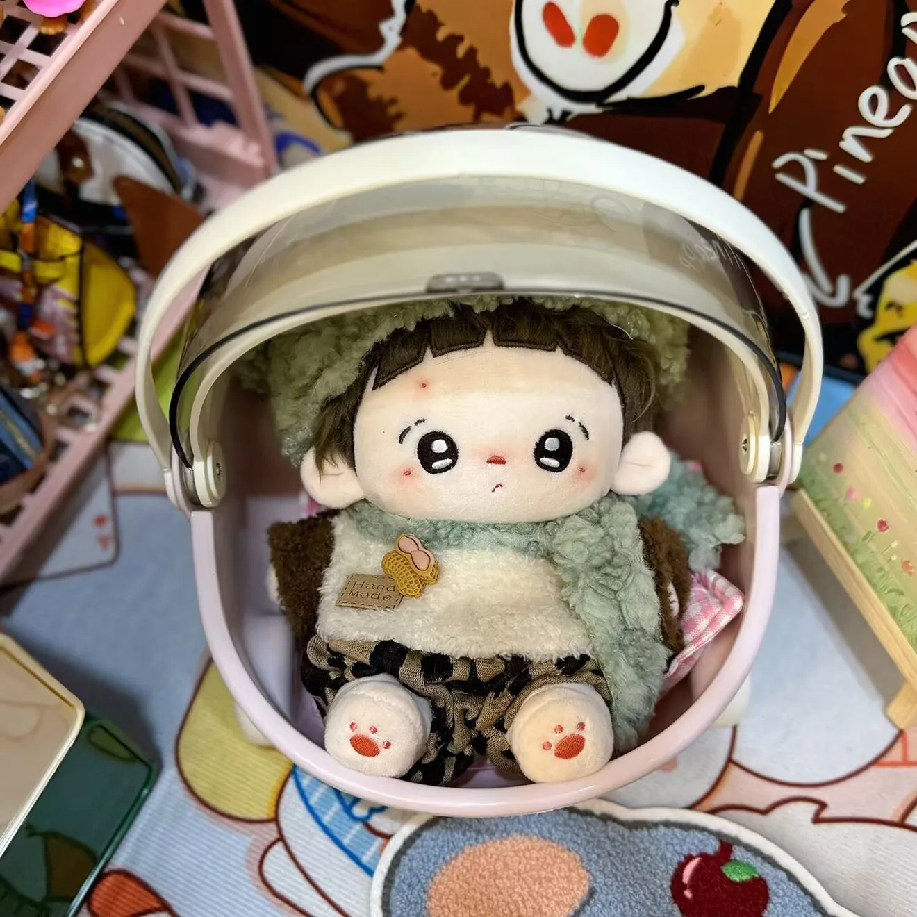 【 Mint Peanut Candy 】 Conjunto de cuatro puntos, traje de muñeca de algodón de 20 cm de forro polar cálido de invierno con gorro y bufanda