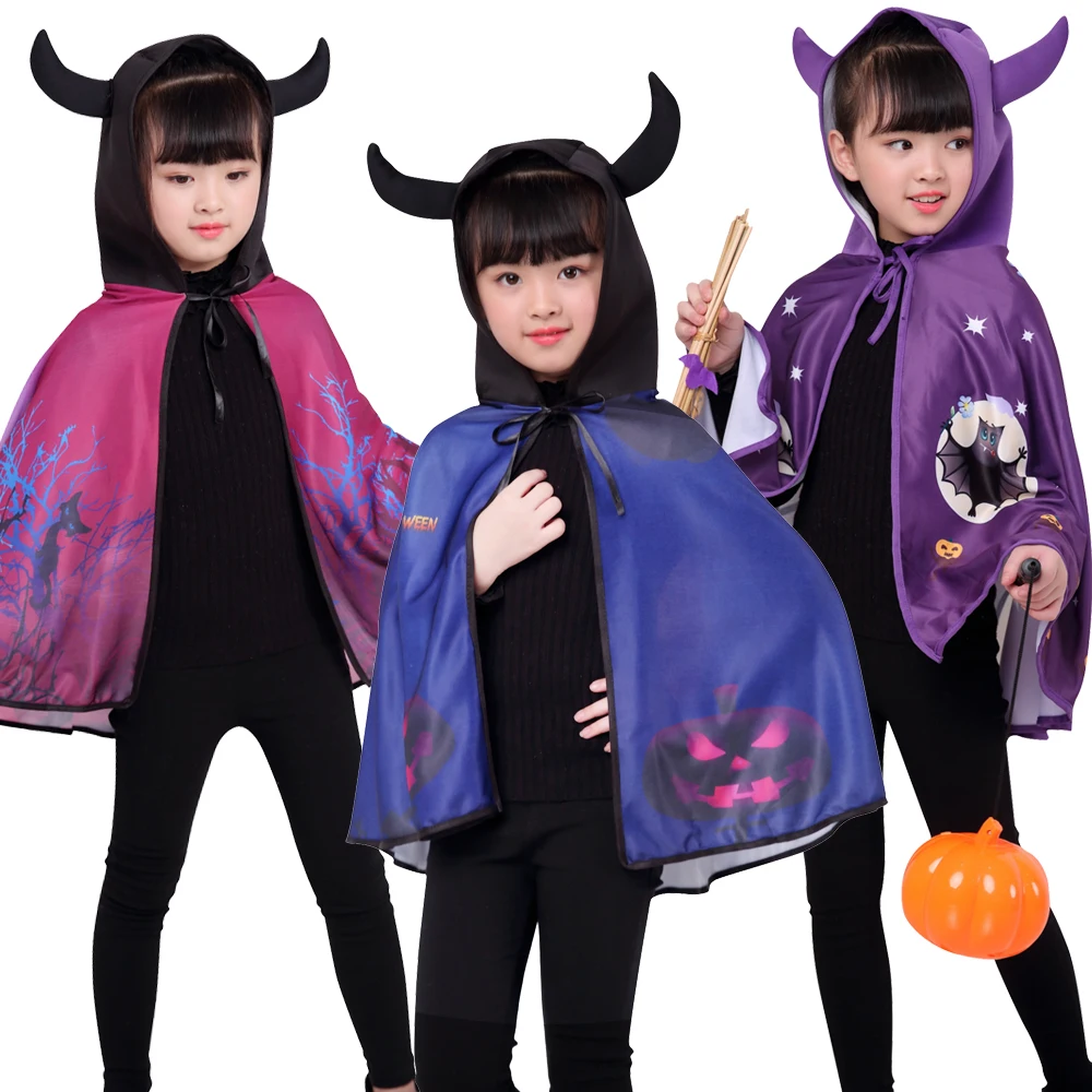 Capas con capucha para niños, cuernos de Diablo, disfraces de fiesta de truco o trato, ropa de Halloween para niños y niñas, gran oferta