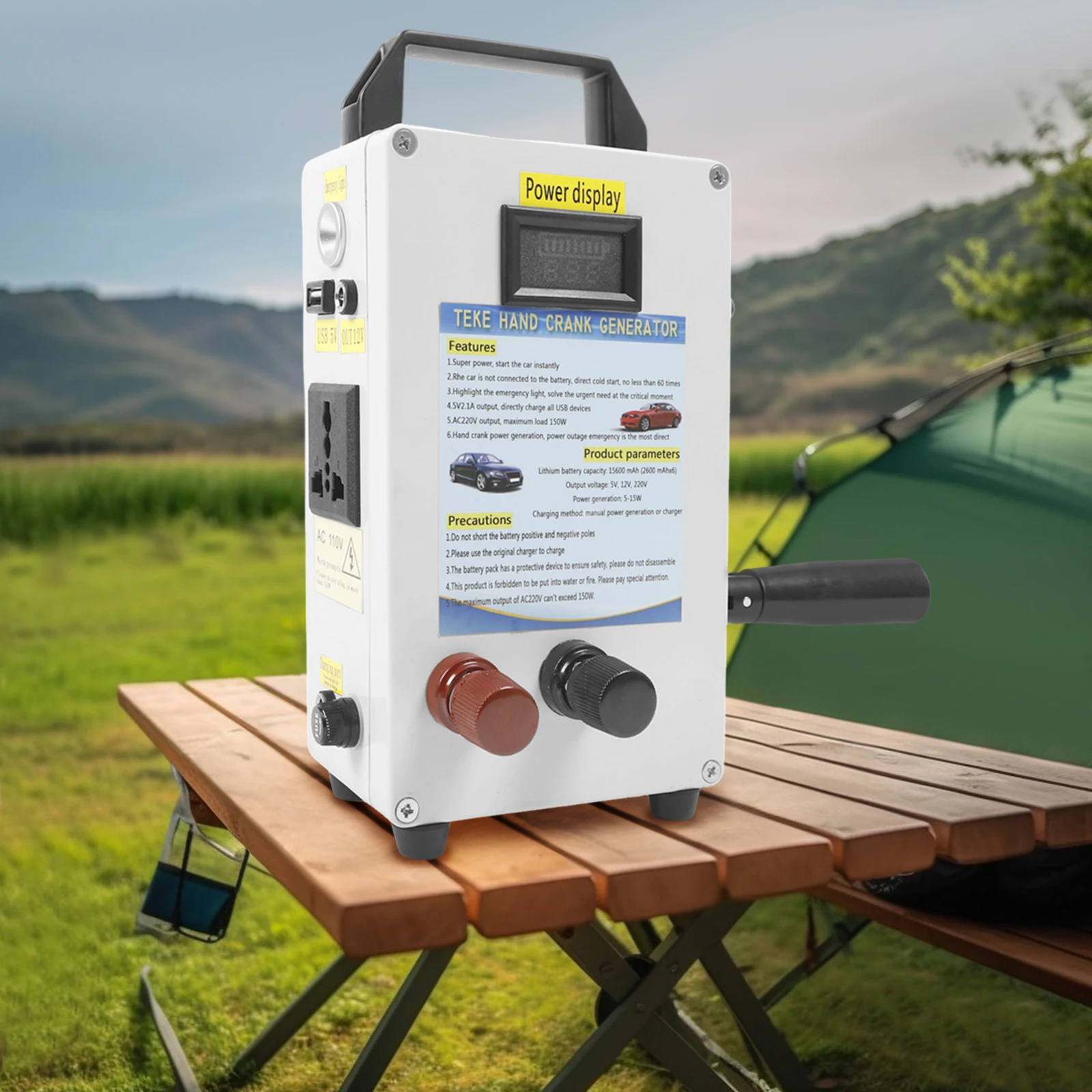 

Emergency Hand Crank Generator, 150W Manual Dynamo USB Charger Power Supply Solar Energy Storage Survival with Vehicle Charging