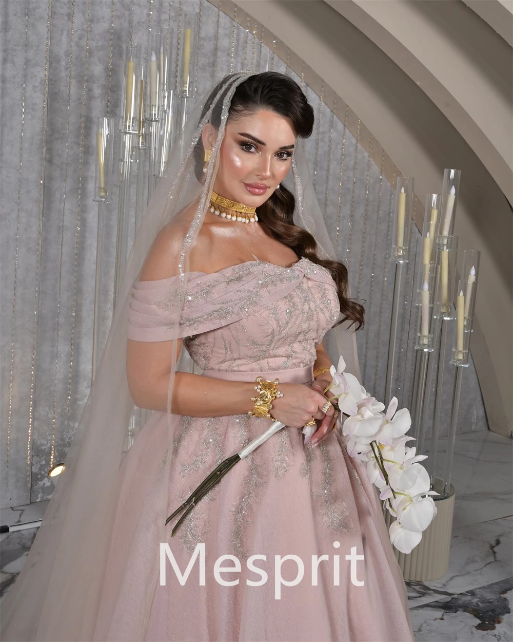 Mesprit-exquisito vestido de noche de línea a con hombros descubiertos, vestido de satén de Organza de Paillette personalizado, alta calidad