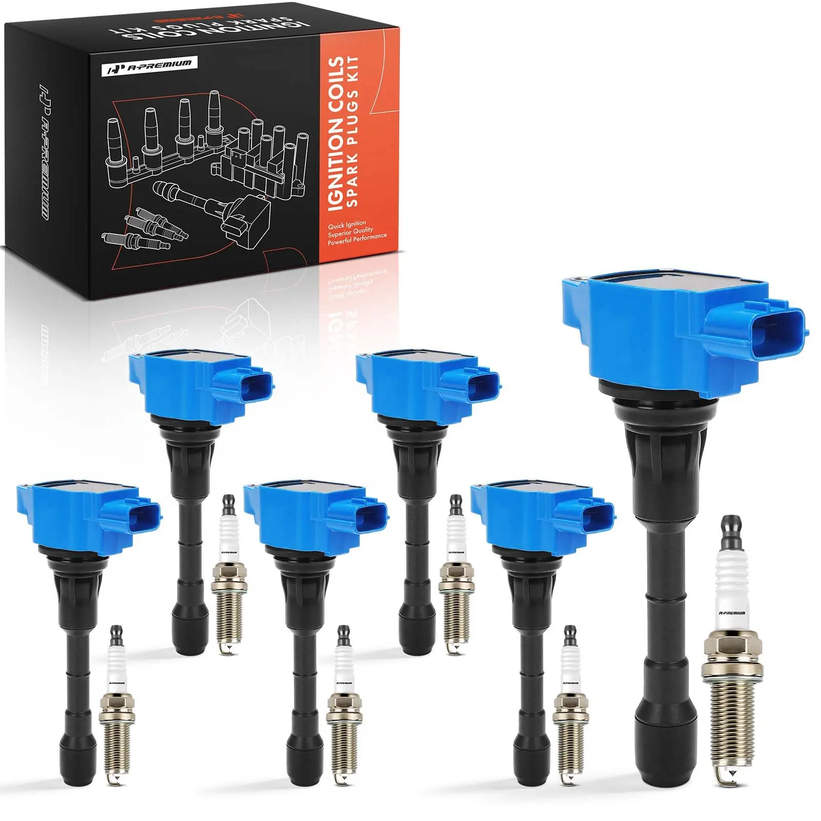 A-Premium 6x Blue Ignition Coils & 6x Iridium Spark Plug Kit for INFINITI Q50 QX50 Nissan