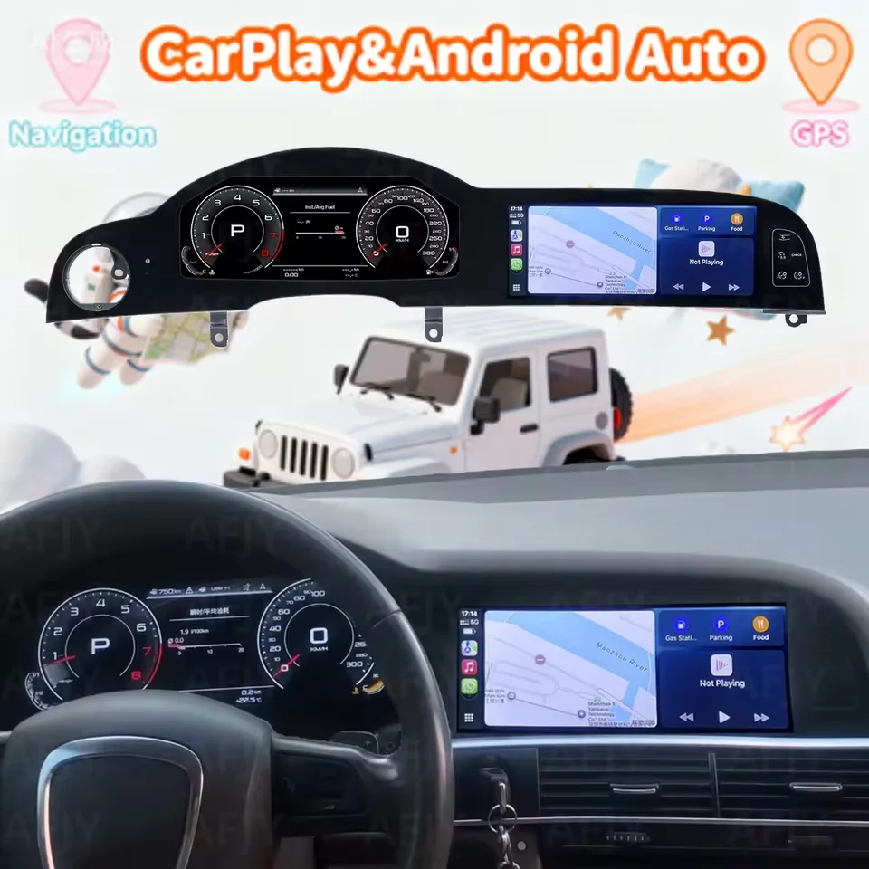 23'' Android 14 For Audi A6 C6 4f For Audi Q7 4L 2005-2015 Double Screen Cockpit Instrument Panel Speedometer Virtual Car Radio