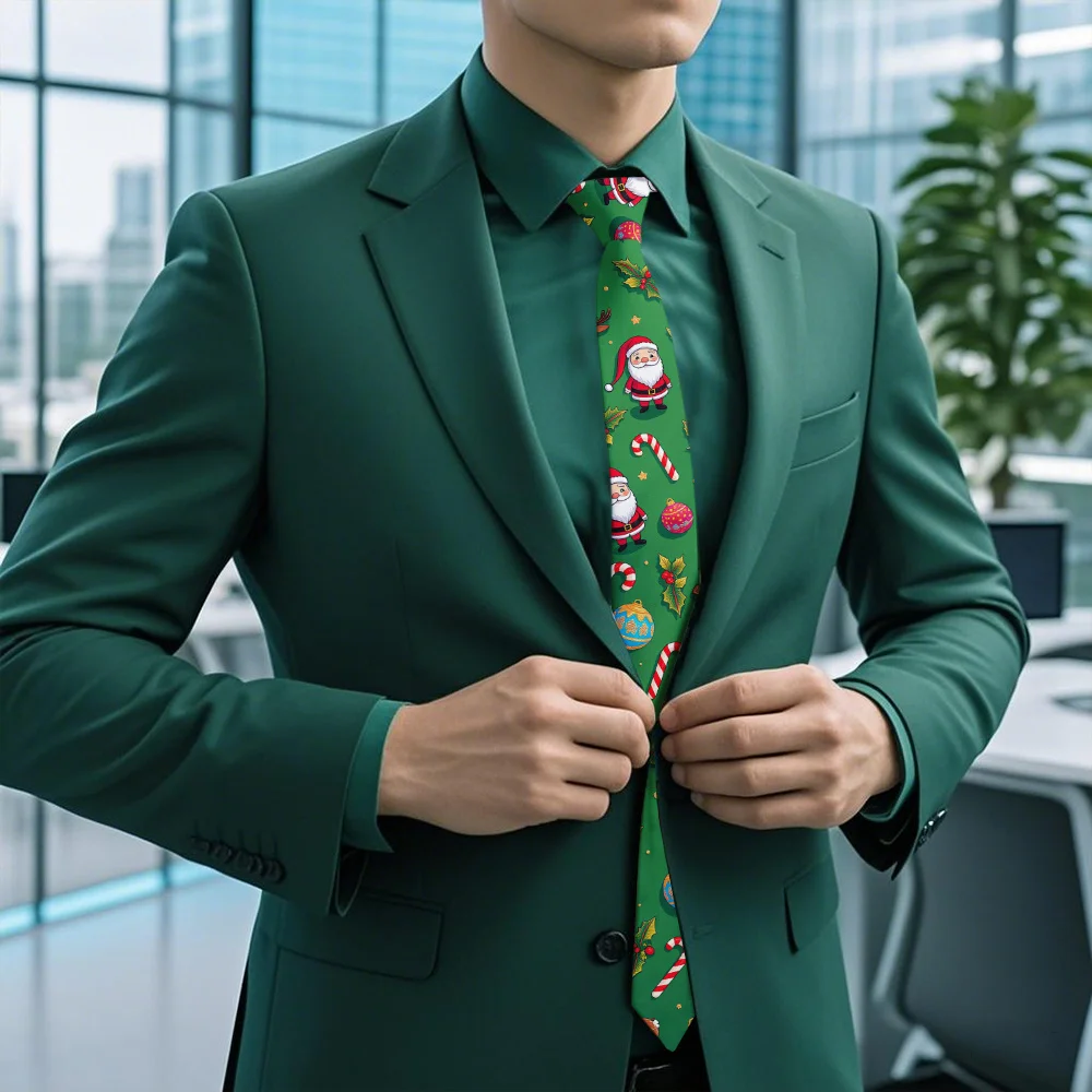 1 قطعة ربطة عنق عيد الميلاد للرجال احتفالية سانتا كلوز، حلوى قصب الحلي بوليستر قابل للغسل في الغسالة - مثالية لحفلات المكتب