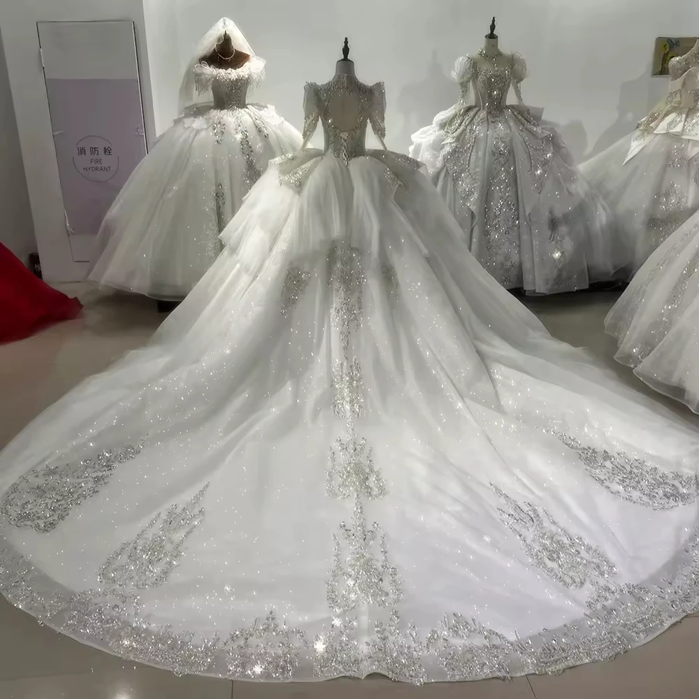 Vestido De Novia Princesa Vestido De Novia De manga larga con cordones y abertura en la espalda Vestido De Novia bordado con cuentas y lentejuelas